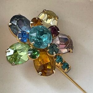 Elegant Vintage 40’s Multicolor Gemstone Stickpin Brooch
